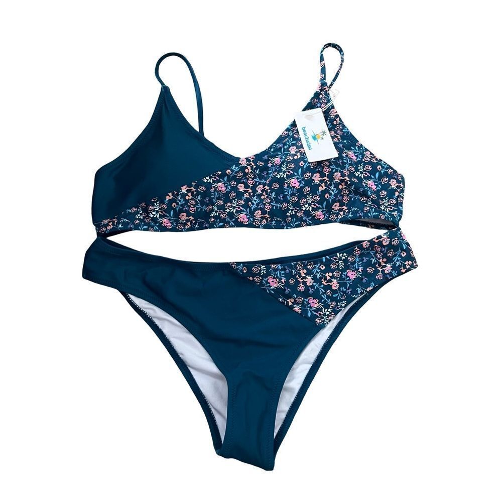 NWT Beachsissi teal pink floral two piece bikini‎